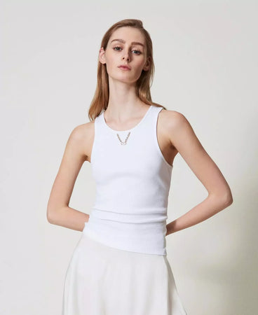 Twinset T-shirt donna Top a costine con catena