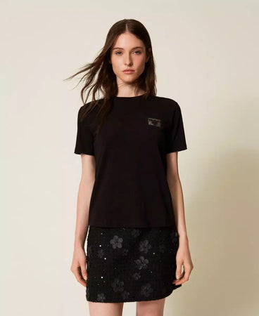 Twinset T-shirt donna regular con ricamo e logo