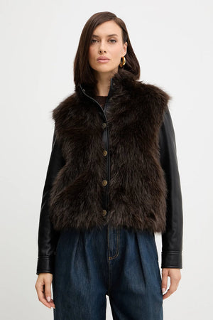 Twinset Giacca donna in eco-pelliccia e pelle sintetica con bottoni