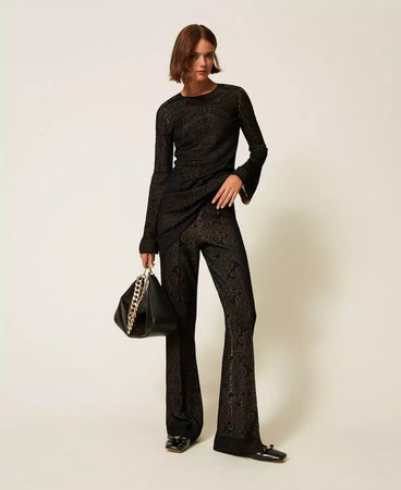 Twinset Pantaloni donna flare in maglia traforata