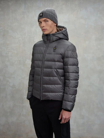 Blauer Acton piumino uomo con cappuccio trapuntato grigio