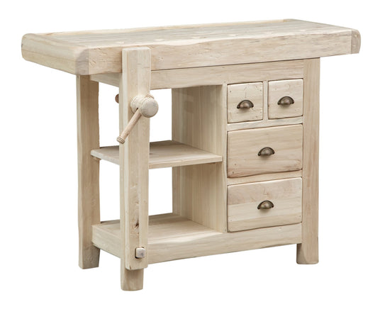 Biscottini Banco da lavoro Country in legno massello di tiglio grezzo L116xPR63xH90 cm. Made in Italy