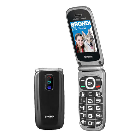 BRONDI AMICO LEALE (NERO) - TELEFONO CELLULARE PER ANZIANI - TASTO SOS - CONTROLLO REMOTO - ANNUNCIO VOCALE