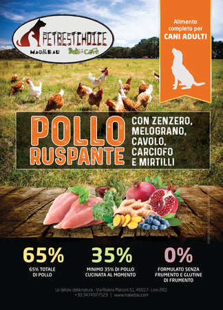 PETBESTCHOICE Adult Pollo Ruspante,Zenzero,Melograno,Cavolo, Carciofo e Mirtillo