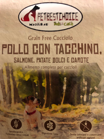 PETBESTCHOICE GRAINFREE PUPPY 60%Pollo tacchino, salmone, patate dolci carote