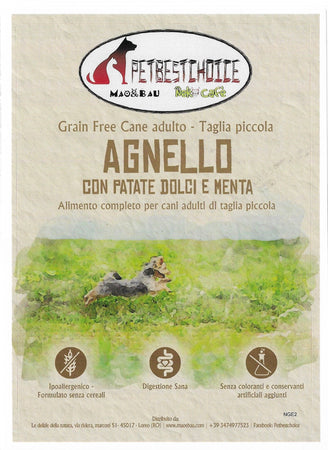 PETBESTCHOICE GRAINFREE mini ADULT Agnello 50% Patate dolci e Menta