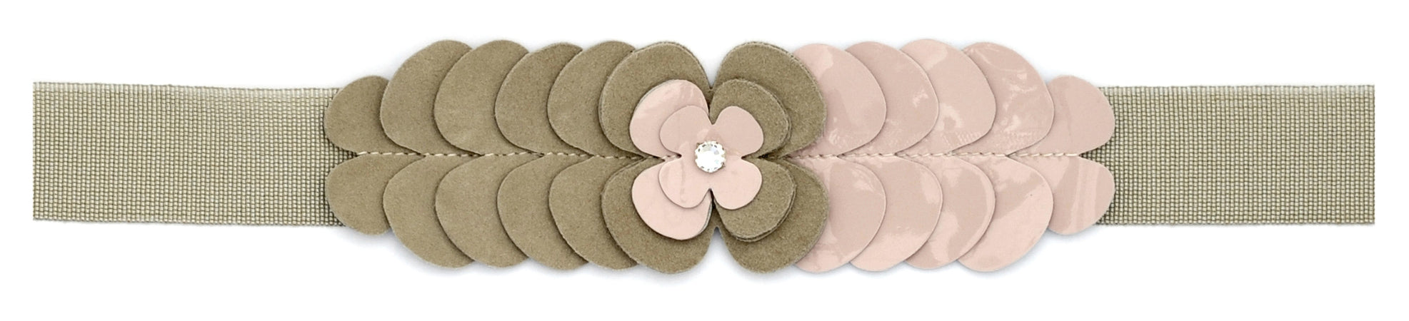 CINTURA CON BASE IN GROS-GRAIN + FIORI IN CAMOSCIO E VERNICE CON 1 PUNTO LUCE