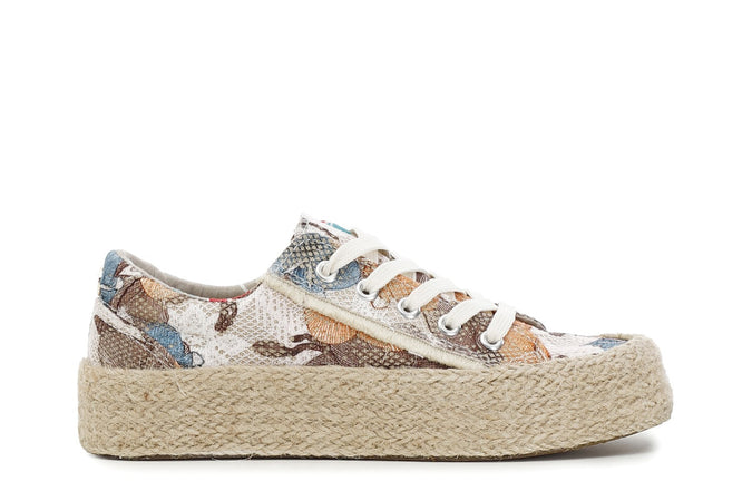 SNEAKER IN TESSUTO STAMPA FLOREALE CON RIPORTO SULLA FASCIA CORDA