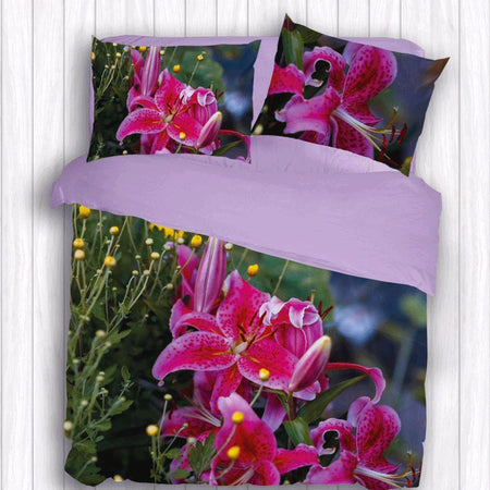 Completo Lenzuola Copriletto Matrimoniale Botticelli Home in Stampa Digitale 4D Prato in Fiore