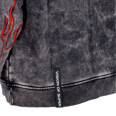 VISION OF SUPER Felpa Cappuccio Uomo Embroidered Flames Hoodie Grey/red da uomo