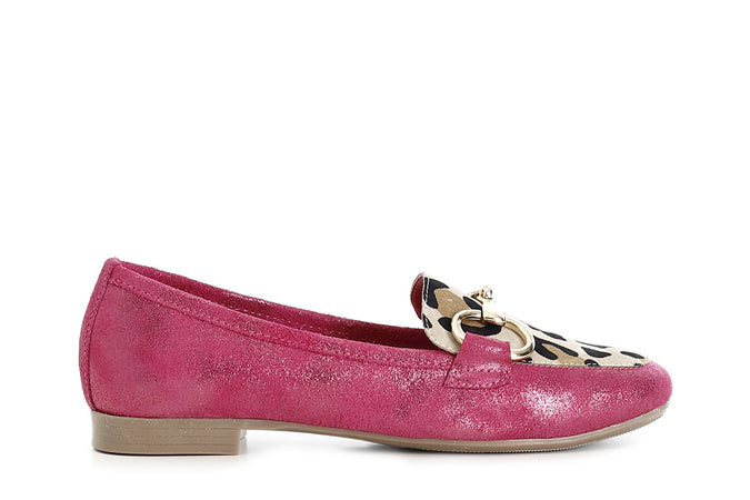 MOCASSINO IN PELLE GLITTER E CAVALLINO