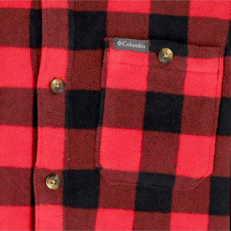 COLUMBIA Camicia Manica Lunga Uomo Flare Gun Fleece Over Shirt Mountain Red Check da uomo