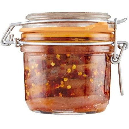 Filetti di Acciughe in olio d'oliva con peperoncino Marca Vaticano