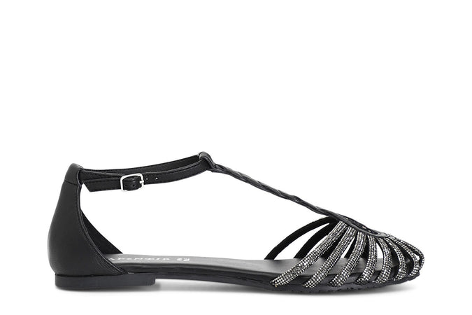 SANDALO IN PELLE CON MIGNON STRASS