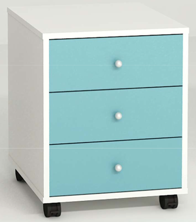 Cassettiera in legno su ruote a 3 cassetti cm. 42,6x41x53h