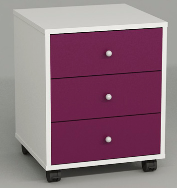 Cassettiera in legno su ruote a 3 cassetti cm. 42,6x41x53h