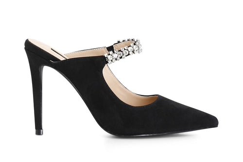 DECOLLETE IN PELLE SCAMOSCIATA APERTE DIETRO CON STRASS