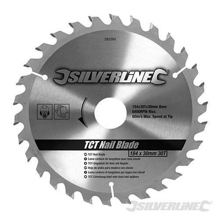 Lama TCT per legno con chiodi 30 denti anello riduzione Silverline Silverline