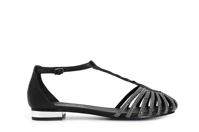 SANDALO IN PELLE CON MIGNON STRASS