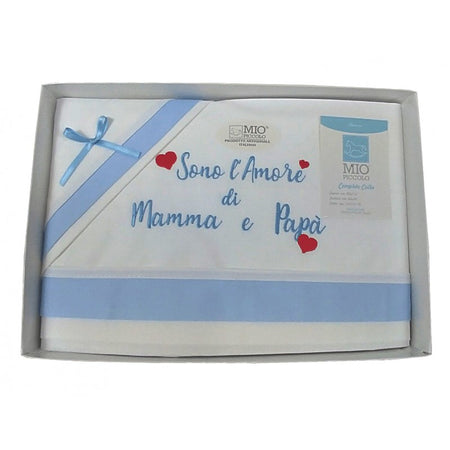 Set Lenzuola Neonato per Lettino Sono l'amore di mamma e papà