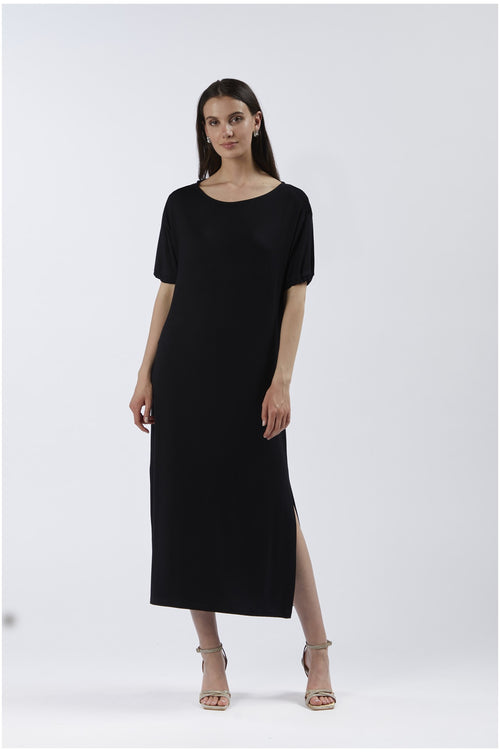 ABITO LUNGO CON PLACCHETTE ALLE SPALLE