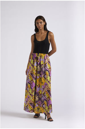 ABITO LUNGO CON TOP LAVORATO A CROCHETE GONNA STAMPATA