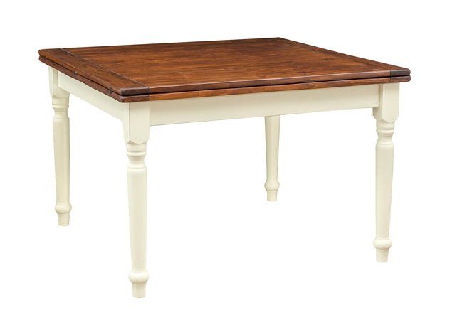 Biscottini Tavolo allungabile a libro Country legno massello di tiglio struttura bianca anticata piano noce. Made in Italy
