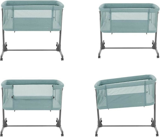 KIKKABOO Culla Fianco Letto colore Mint - verde menta - Culla Neonato Fianco Letto, Spondina Apribile con una Mano, Altezza Regolabile, Regolabile con Vari Livelli di Altezza, Piedini Pieghevole, 0m+