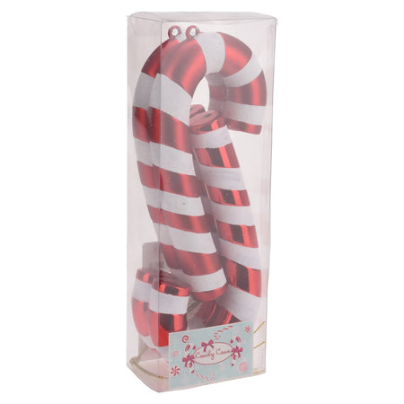 Pendenti "Bastoncino di Zucchero" rosso e bianco, motivo a strisce, decorazione da 17 cm, set da 4 pezzi