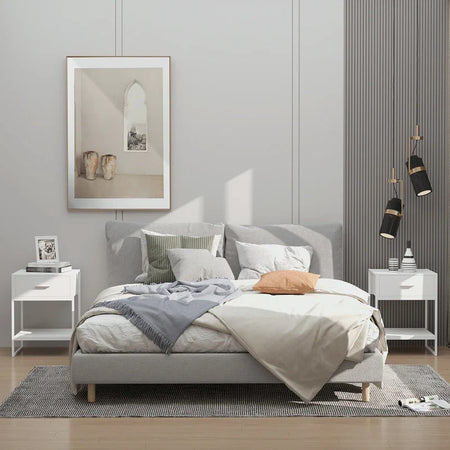 Comodino Moderno Set 2 Pezzi con Cassetto e Ripiano Aperto per Camera da Letto e Soggiorno, in MDF e Acciaio, 45x40x60cm, Bianco TY8831-534V01WTTY8