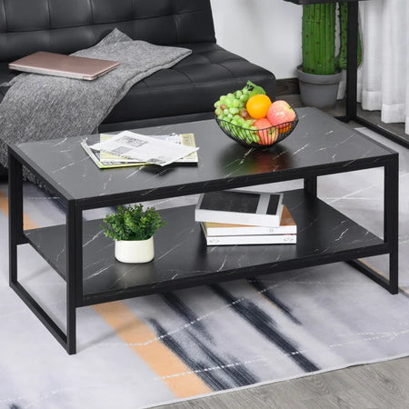 Tavolino Caffè Nero Effetto Marmo Ufficio 106x50x46 FT2833-821BK , soggiorno salotto basso nero bianco marrone grgio design moderno sala moderno alto divano camera legno vetro rotondo