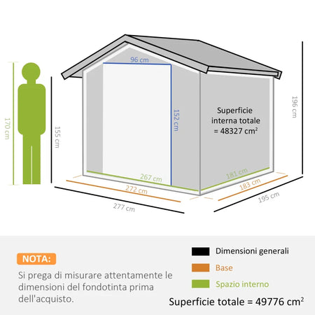 casetta utensili attrezzi esterno giardino casa armadio capanno box deposito 277x195x192cm, Grigia KT4845-031GYKT4