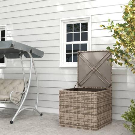 Baule da Esterno in Rattan PE e Acciaio con Fodera Interna, 75x75x70 cm, Nero e color Sabbia  865-020V00KK