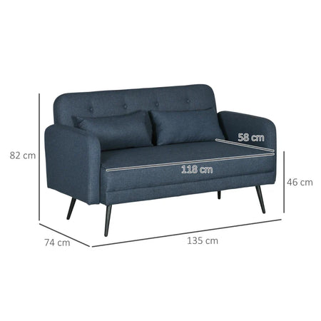 Divano in Tessuto e 2 Cuscini 135x75x82cm Blu Scuro BN2839-758V02DBHJ2 , soggiorno salotto angolare ad angolo nero bianco marrone grigio beige basso contenitore clic clac design moderno letto divani sala studio ufficio grande