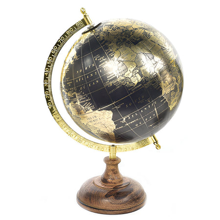 Mappamondo per interno con struttura in ottone chiaro, base in legno