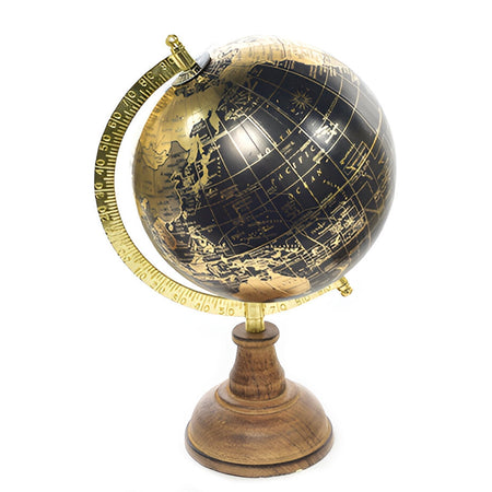 Mappamondo per interno con struttura in ottone chiaro, base in legno