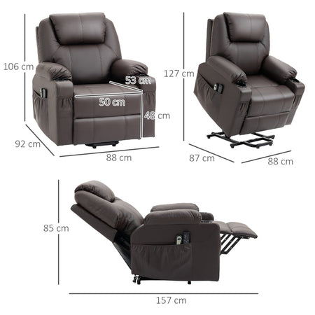 F713-096BNA poltrona relax anziani disabili massaggiante alza persona poltrona letto elettrica con telecomando 8 punti massaggio alzata assistita in pelle e gommapiuma imbottita reclinabile massaggi marrone porta bicchiere poggiapiedi