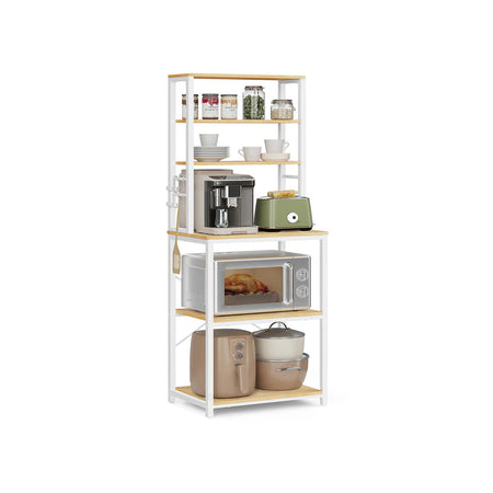 Scaffale Cucina Industriale VASAGLE con 6 Ripiani, Ganci, Acciaio e Truciolato, 80x40x167 cm, Rovere e Bianco