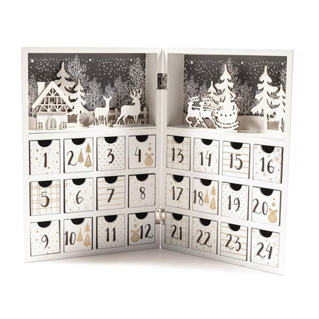 Calendario dell'avvento in legno, colore bianco, da 21 x 30 x 9 cm