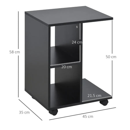 Tavolino da Salotto Ruote Girevoli 45x36x58 Nero FG6833-779BKFG6 , soggiorno salotto basso nero bianco marrone grgio design moderno sala moderno alto divano camera legno vetro rotondo