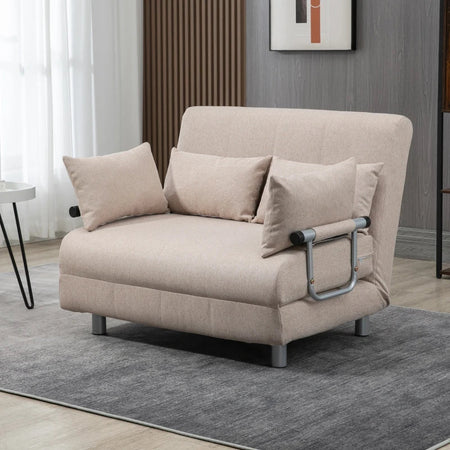 Divano Letto 2 Posti 3 in 1 Convertibile in Poltrona Reclinabile con Schienale Regolabile e 4 Cuscini Imbottiti, 102x82x81 cm, Beige DY2833-079D22