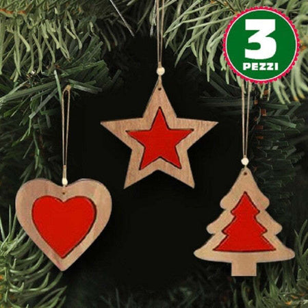 3-Appendini-Natale-In-Legno-Stella-Albero-Cuore-Rosso-Decorazioni-Natalizie