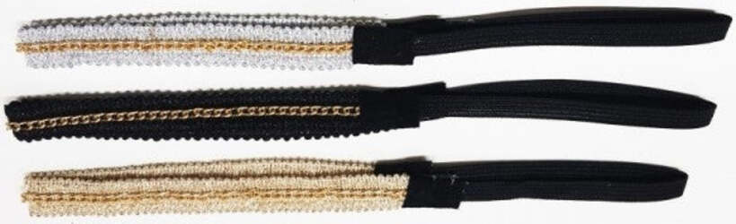 3-Fasce-Glitter-Catena-1cm-Nero-Oro-Argento-Retrò-Elastico-Fermacapelli-Frontino