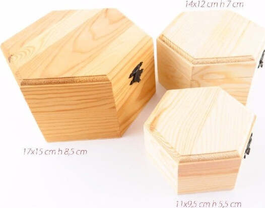 3-Scatole-In-Legno-Esagonali-Decoupage-Portagioie-Matrioska-Scatola-Cofanetto