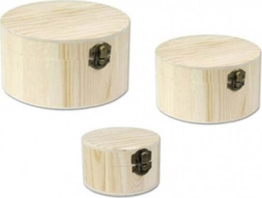 3-Scatole-Rotonda-Matrioska-Baule-Scatola-Legno-Portagioie-Decoupage-Cofanetto