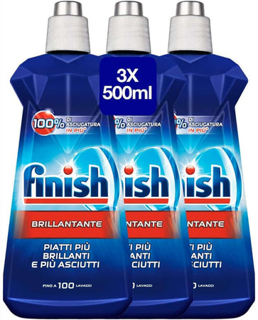 3 x 500ml Finish Brillantante Regular Piatti Brillanti Asciutti Fino 100 Lavaggi