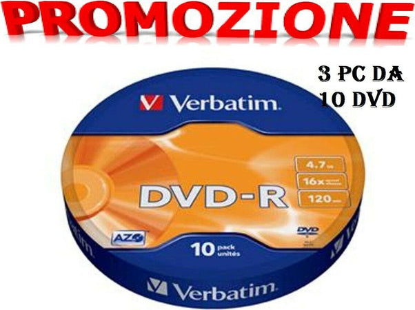 30-DVD--R-Verbatim-100-%-Vergini-Vuoti-16-X-4.7-Gb-120-Min-Offerta