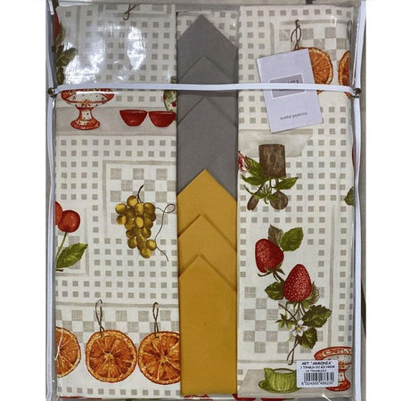 Tovaglia da tavola con tovaglioli Armonia di frutta Vingi Ricami