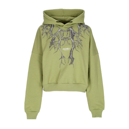 PHOBIA Felpa Leggera Cappuccio Corta Donna Lightning Crop Hoodie Green/grey da donna