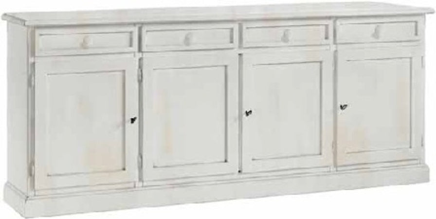MOBILI 2G - Madia Credenza Shabby chic in legno 4 porte bianco consumato l.205 p.42 h.85